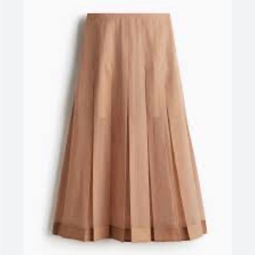 H&M Midi Pleated Sheer Skirt Camel Beige size 6 NWT
